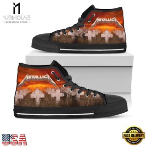 Metallica Cross Black White High Top Canvas Sneakers Shoes