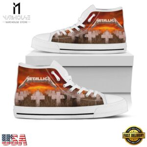 Metallica Cross Black White High Top Canvas Sneakers Shoes