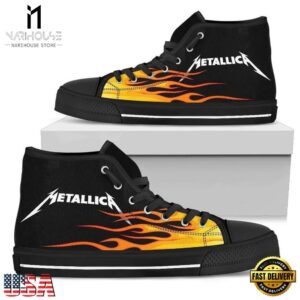 Metallica Fire Burning High Top Canvas Sneakers Shoes