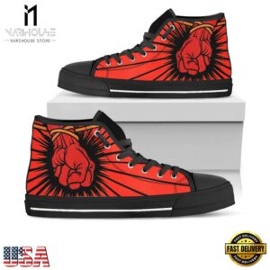 Metallica Fist Black White Color High Top Canvas Sneakers Shoes