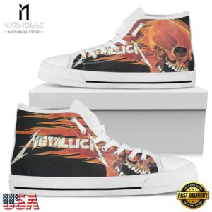 Metallica Flag Motif High Top Canvas Black White Sneakers Shoes