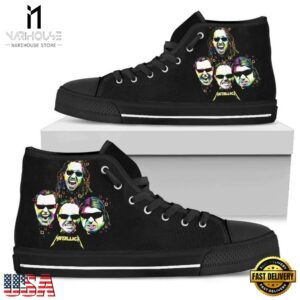 Metallica Logo Print Black Color High Top Canvas Sneakers Shoes