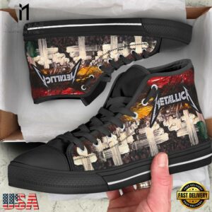 Metallica Music Band Cross Black Color High Top Canvas Sneakers Shoes