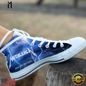 Metallica Thunder Black White High Top Canvas Sneakers Shoes