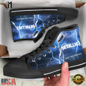 Metallica Thunder Black White High Top Canvas Sneakers Shoes