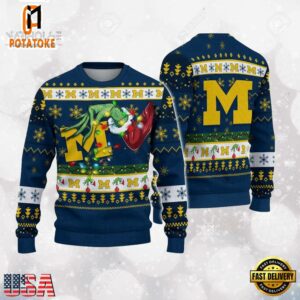 Michigan Wolverines Merry Christmas Grinch Hand NCAA Ugly Christmas Sweater