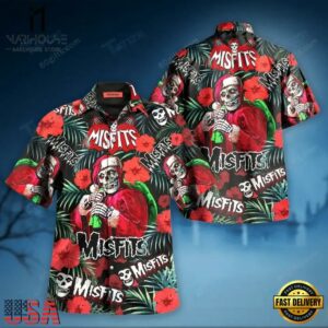 Misfits Band 3D Skull Santa Christmas Hawaiian Shirt