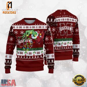 Mississippi State Bulldogs Merry Christmas Grinch Hand NCAA Ugly Christmas Sweater