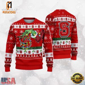 NC State Wolfpack Merry Christmas Grinch Hand NCAA Ugly Christmas Sweater