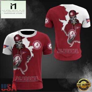 NCAA Alabama Crimson Tide Halloween Skeleton All Over Print T Shirt