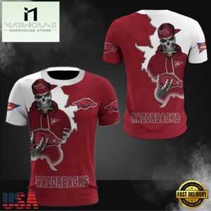 NCAA Arkansas Razorbacks Halloween Skeleton All Over Print T Shirt