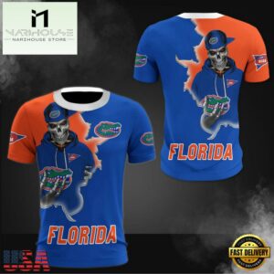 NCAA Florida Gators Halloween Skeleton All Over Print T Shirt