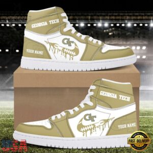 NCAA Georgia Tech Yellow Jackets Grunge Style Custom Air Jordan 1 Shoes