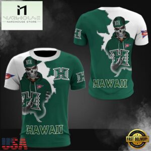 NCAA Hawaii Rainbow Warriors Halloween Skeleton All Over Print T Shirt