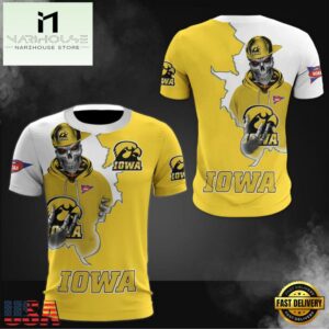 NCAA Iowa Hawkeyes Halloween Skeleton All Over Print T Shirt