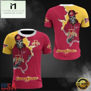 NCAA Iowa State Cyclones Halloween Skeleton All Over Print T Shirt