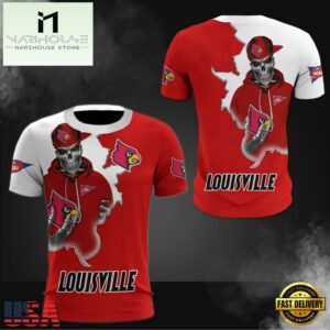 NCAA Louisville Cardinals Halloween Skeleton All Over Print T Shirt