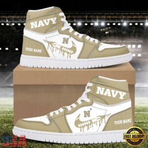 NCAA Navy Midshipmen Grunge Style Custom Air Jordan 1 Shoes