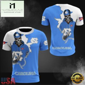 NCAA North Carolina Tar Heels Halloween Skeleton All Over Print T Shirt