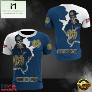 NCAA Notre Dame Fighting Irish Halloween Skeleton All Over Print T Shirt