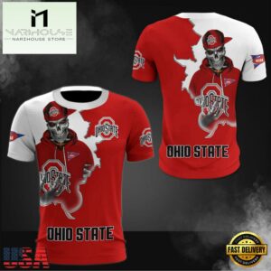 NCAA Ohio State Buckeyes Halloween Skeleton All Over Print T Shirt