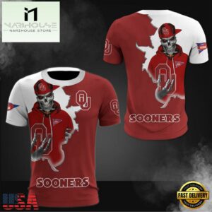 NCAA Oklahoma Sooners Halloween Skeleton All Over Print T Shirt