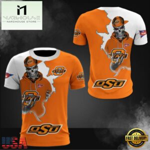 NCAA Oklahoma State Cowboys Halloween Skeleton All Over Print T Shirt