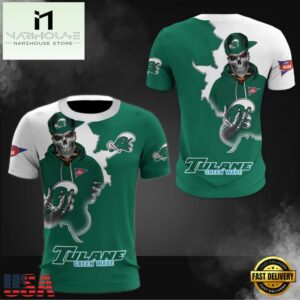NCAA Tulane Green Wave Halloween Skeleton All Over Print T Shirt