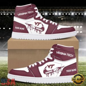 NCAA Virginia Tech Hokies Grunge Style Custom Air Jordan 1 Shoes