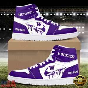 NCAA Washington Huskies Grunge Style Custom Air Jordan 1 Shoes