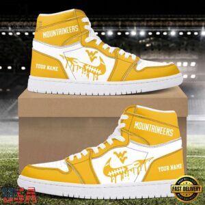 NCAA West Virginia Mountaineers Grunge Style Custom Air Jordan 1 Shoes