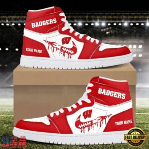 NCAA Wisconsin Badgers Grunge Style Custom Air Jordan 1 Shoes