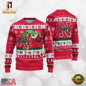 Nebraska Cornhuskers Merry Christmas Grinch Hand NCAA Ugly Christmas Sweater