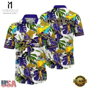 NFL Baltimore Ravens Parrots Tropical Flower Hawaiian Shirt