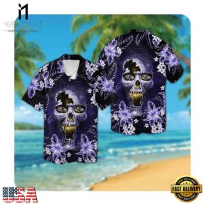 NFL Baltimore Ravens Skull Summer Button Up New Hawaii Shirt