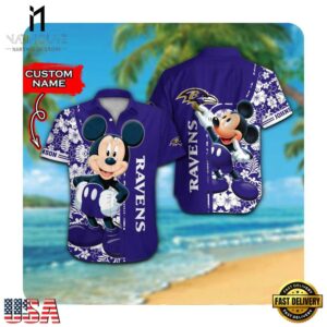 NFL Baltimore Ravens x Mickey Mouse Custom Name Summer Hawaii Shirt