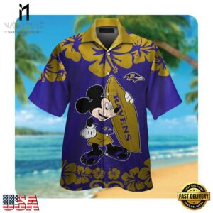 NFL Baltimore Ravens x Mickey Mouse Hawaii Shirt Summer Button Up Shirt