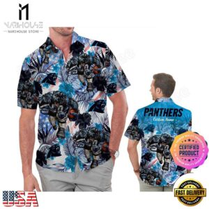 NFL Carolina Panthers America Flag Tropical Floral Custom Hawaiian Shirt