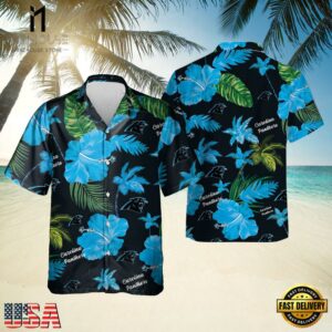 NFL Carolina Panthers Color Hibiscus Button Up Hawaiian Shirt