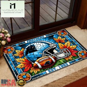 NFL Carolina Panthers Football Stained Glass Style Doormats