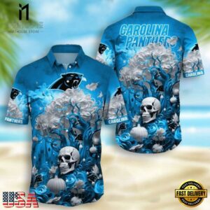 NFL Carolina Panthers Skull Pumpkin Halloween Hawaiian Shirt