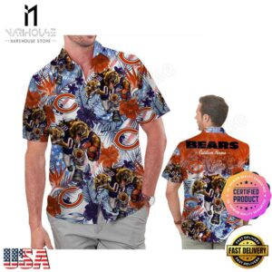 NFL Chicago Bears America Flag Tropical Floral Custom Hawaiian Shirt