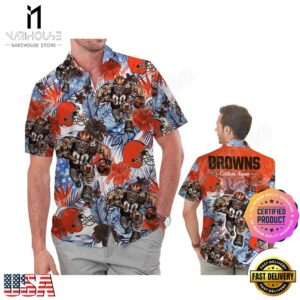 NFL Cleveland Browns America Flag Tropical Floral Custom Hawaiian Shirt