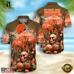NFL Cleveland Browns Skull Pumpkin Halloween Hawaiian Shirt