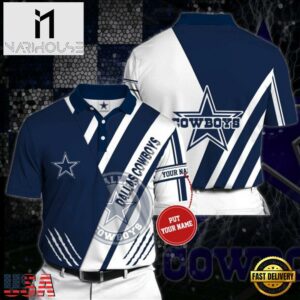 NFL Dallas Cowboys Custom Name Blue White Stripes Curve Polo Shirt V2