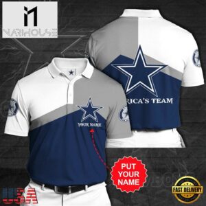 NFL Dallas Cowboys Custom Name White Grey Logo In Heart Polo Shirt