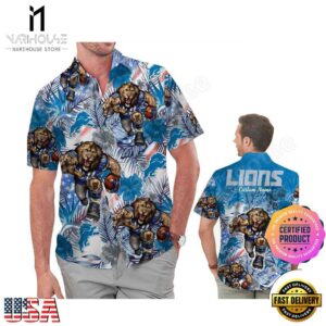 NFL Detroit Lions America Flag Tropical Floral Custom Hawaiian Shirt