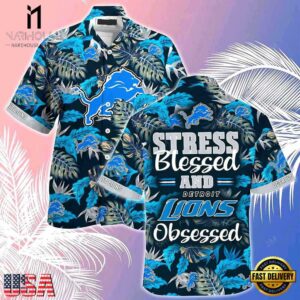 NFL Detroit Lions Summer Beach Hawaiian Button Up Shirt Stress Blessed Obsessed