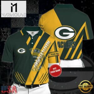 NFL Green Bay Packers Custom Name Green Yellow Stripes Polo Shirt