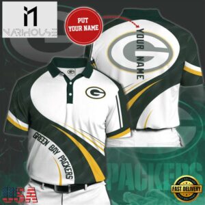 NFL Green Bay Packers Custom Name White Green Curve Polo Shirt